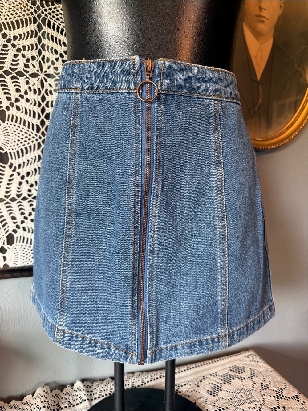 Forever 21 Blue Denim Zip-Front Mini Skirt